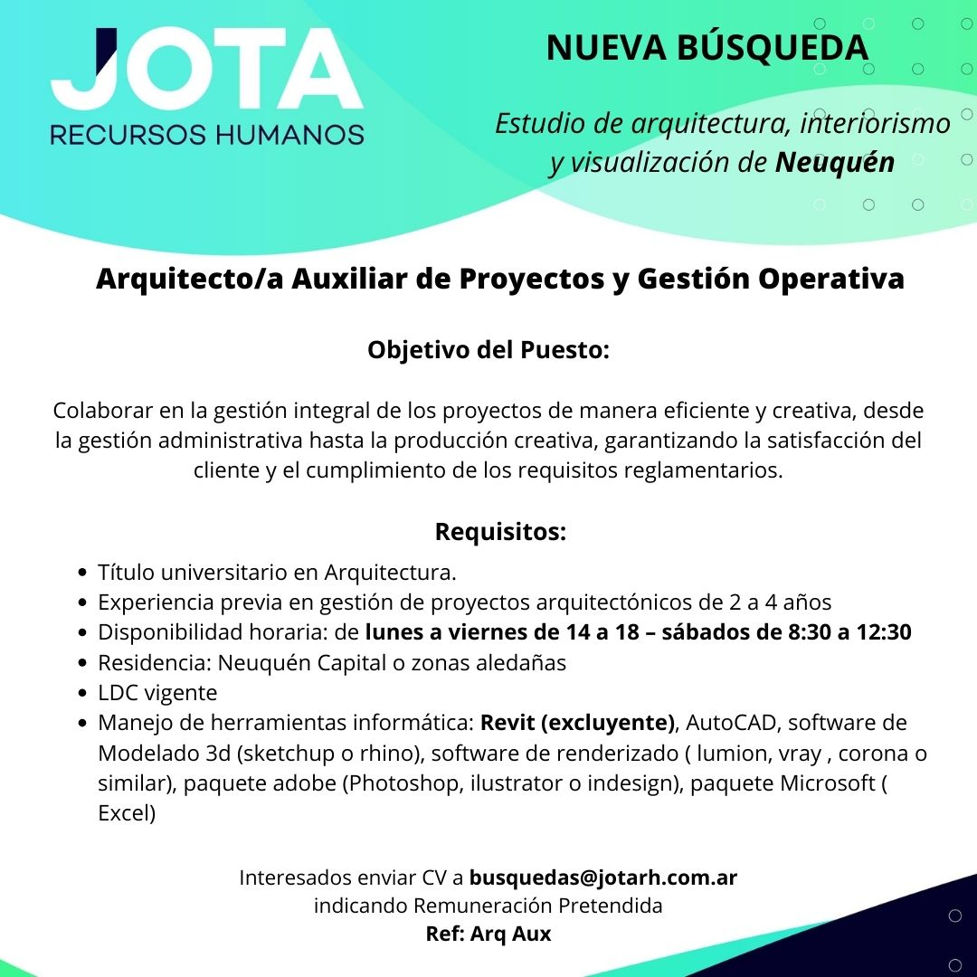 Aviso Arquitecto_a Auxiliar de Proyectos y Gestioìn Operativa